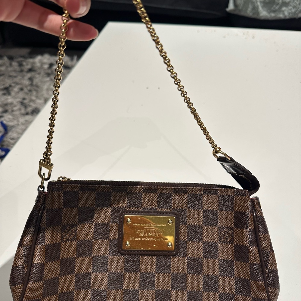 Louis Vuitton Brown Checkered Wristlet with Gold Chain